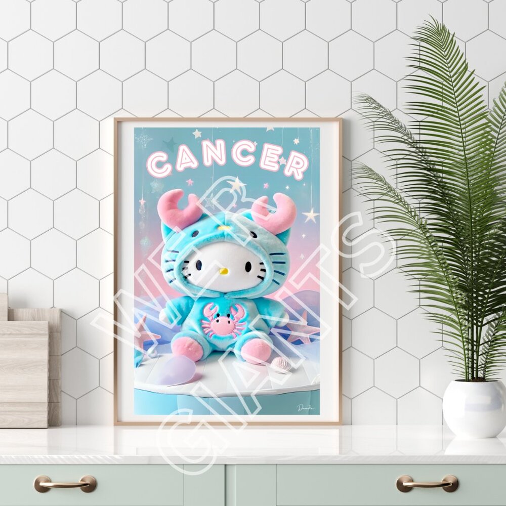 Zodiac Sign Crab Cancer Hello Kitty Art Poster 11X17